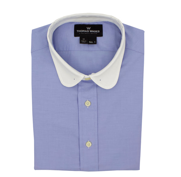 Blue w/ White Club Collar Performance Dress Shirt, with tie bar eyelet – THOMAS WAGES