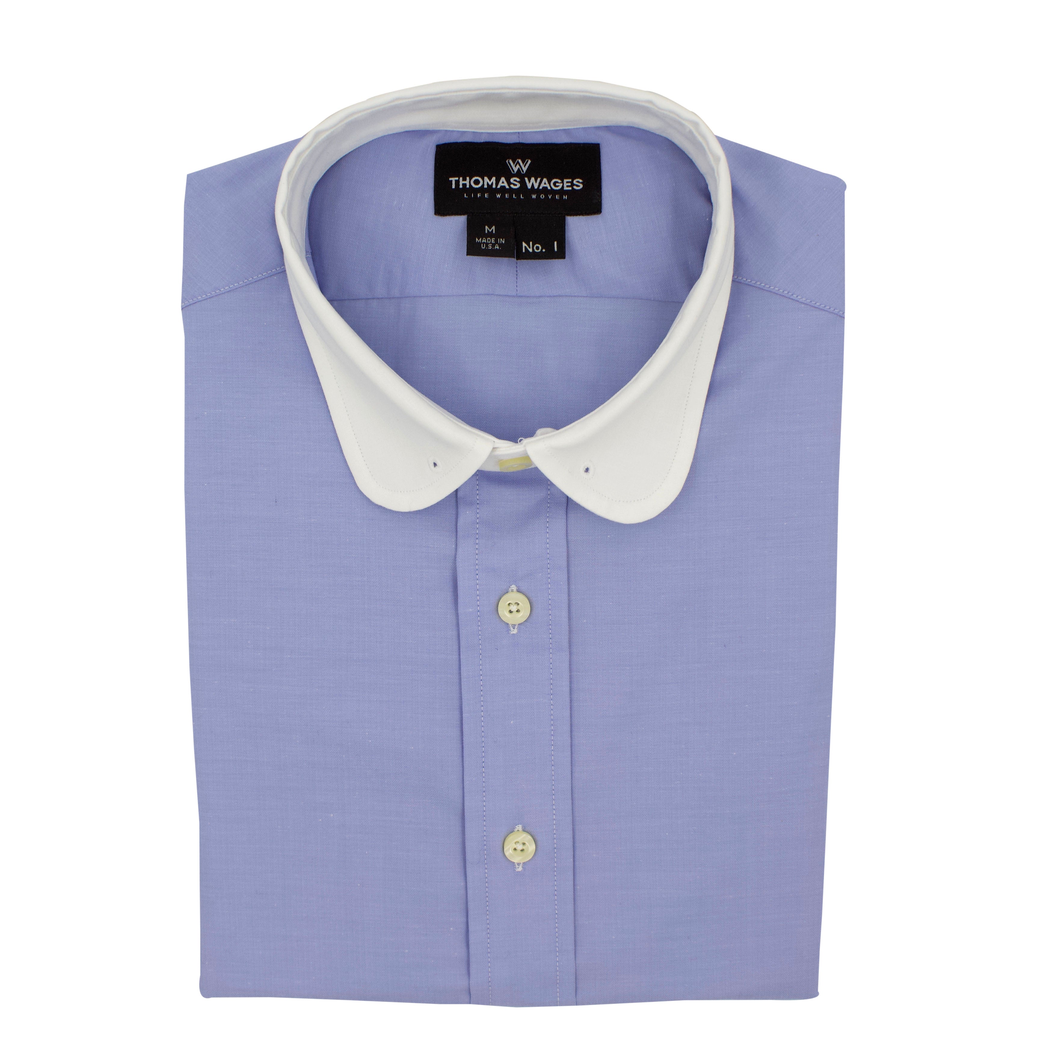 Blue w/ White Club Collar Performance Dress Shirt, with tie bar eyelet THOMAS WAGES Blue w/ White Club Collar Performance Dress Shirt, with tie bar eyelet THOMAS WAGES