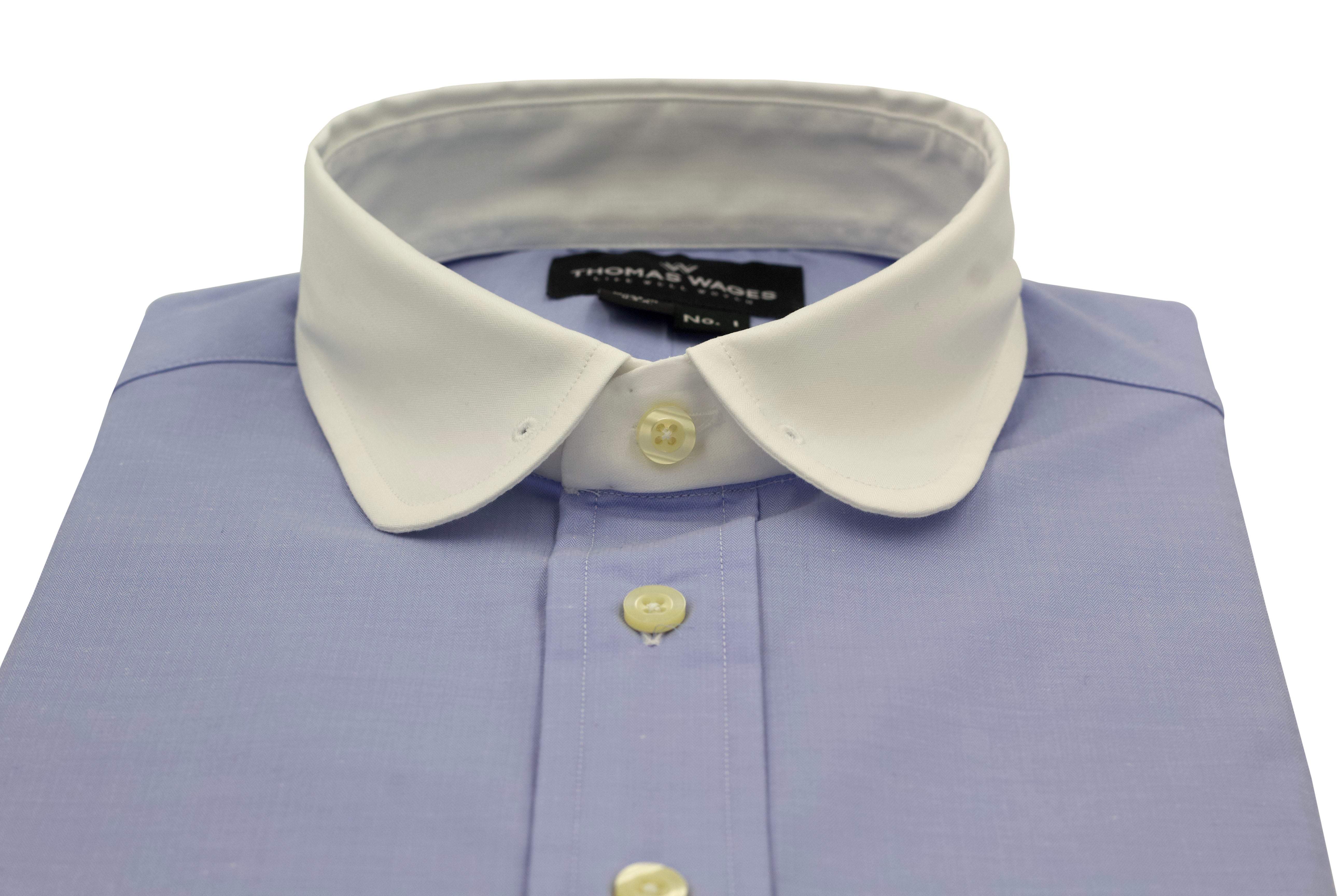 Blue w/ White Club Collar Performance Dress Shirt, with tie bar eyelet THOMAS WAGES Blue w/ White Club Collar Performance Dress Shirt, with tie bar eyelet THOMAS WAGES